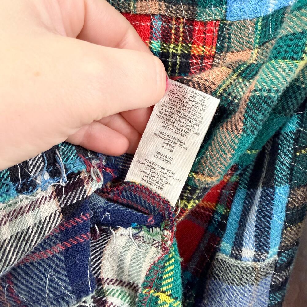 Free People Lost In Plaid Shirt Medium Patchwork Boho Summer Lace - Picture 10 of 10
